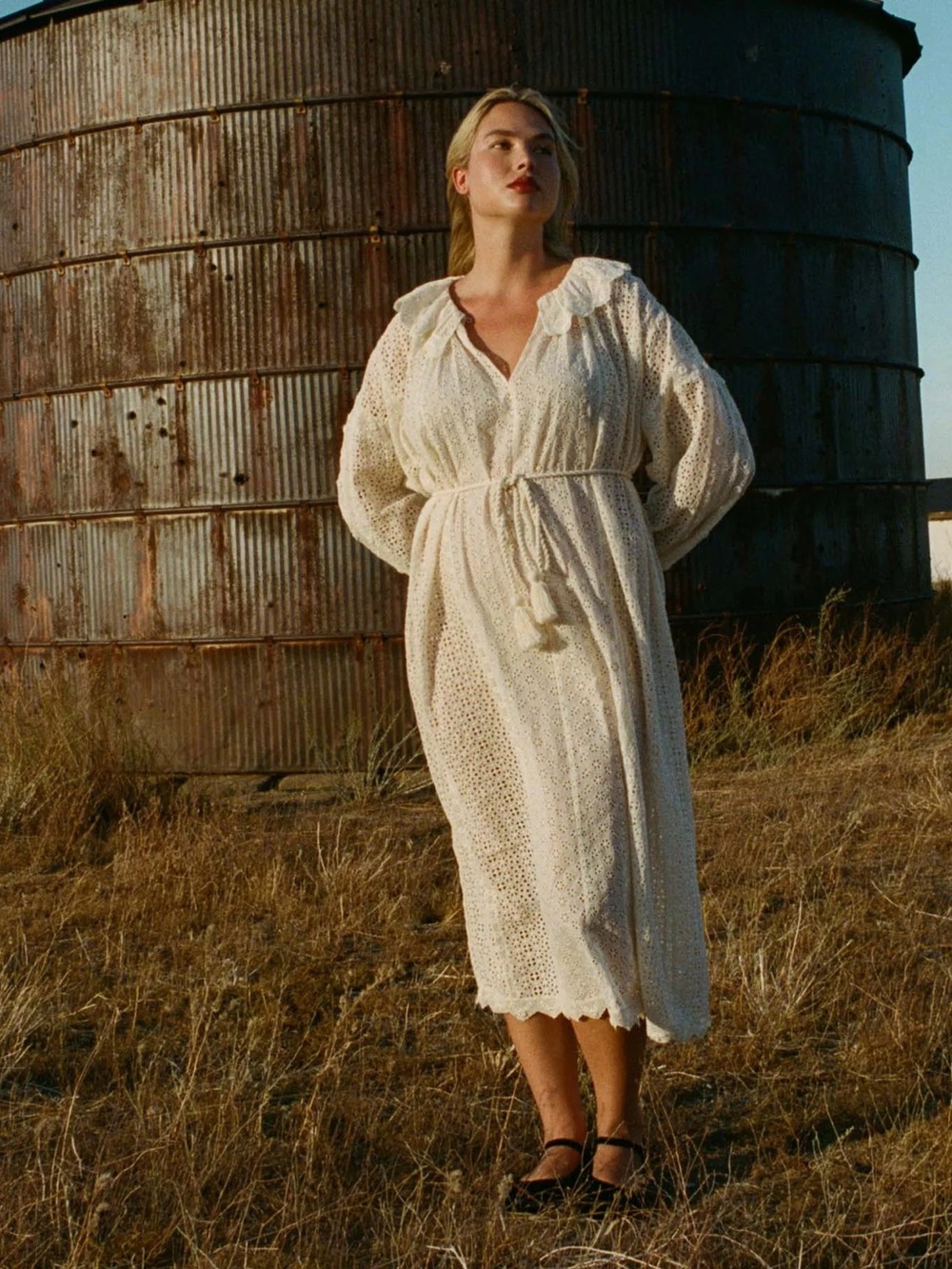 Doen Persephone Cream Eyelet Midi Dress with Tassel Belt in Magnolia NWT sz XXS - Picture 2 of 11
